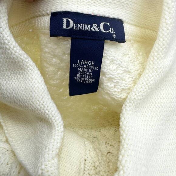 Denim & Co Long Line Toggle Chevron Knit Patch Pockets Cardigan Cream Large - Picture 3 of 3